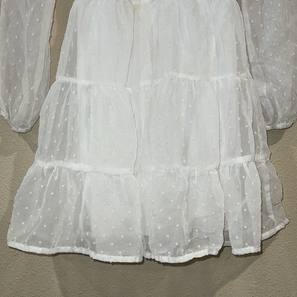 Altar'd State White Formal tiered zipper Dress with Bishop poufy Sleeves XS - Picture 4 of 8